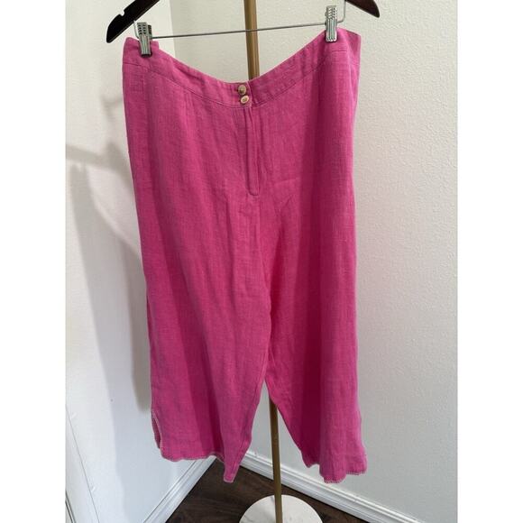 VTG Harve Benard Pink Linen Pants Size 20 W Cropped White Stitches Pants New - Picture 1 of 7
